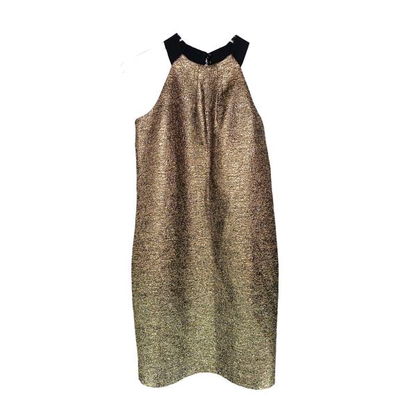 LK Bennett DR Thelda Gold Metallic Jacquard Shift Dress Size 2 - Picture 2 of 9